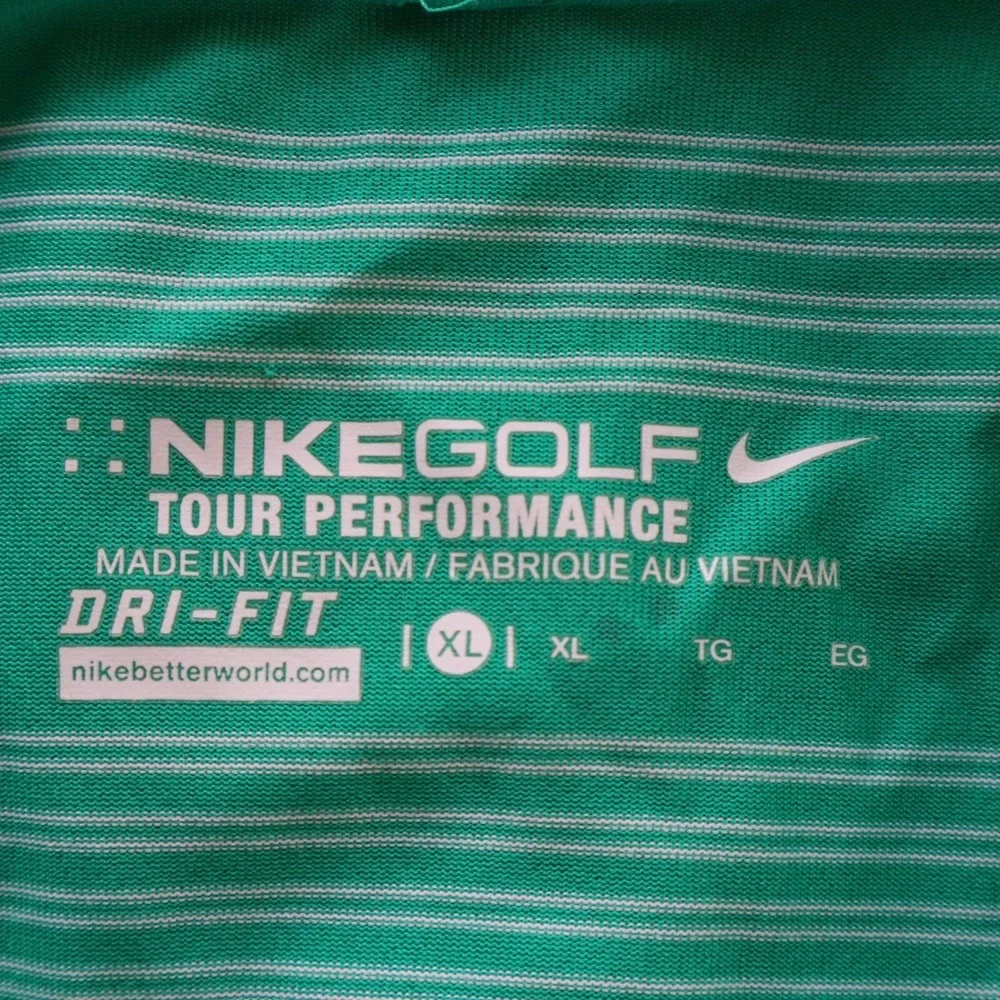 Nike Golf Polo Shirt Mens XL Dri-Fit Tour Performance Green Striped Short Sleeve